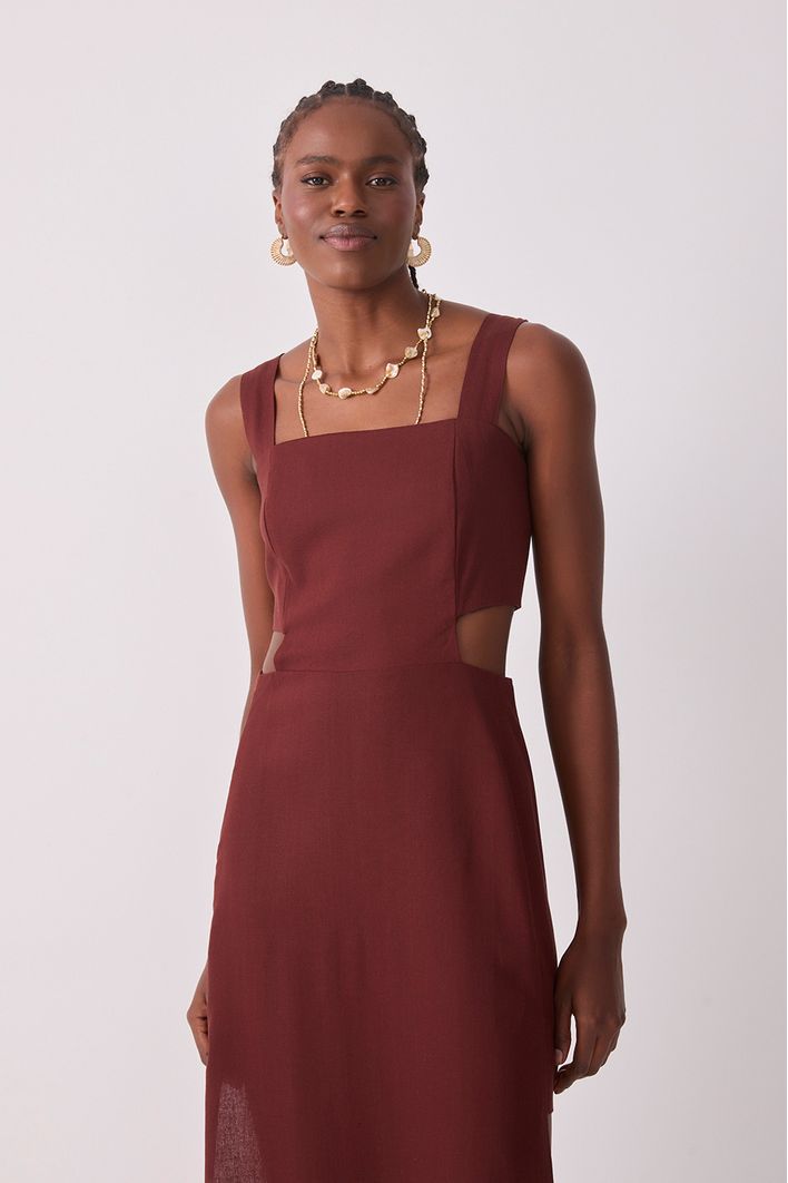 Vestido Cropped Linho Lateral