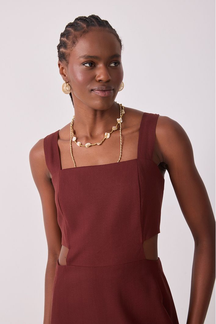 Vestido Cropped Linho Lateral
