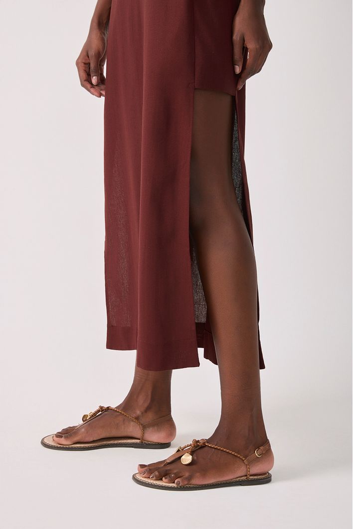 Vestido Cropped Linho Lateral