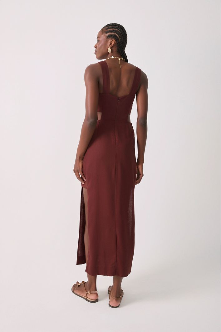Vestido Cropped Linho Lateral