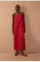 Vestido Cropped Linho Fenda