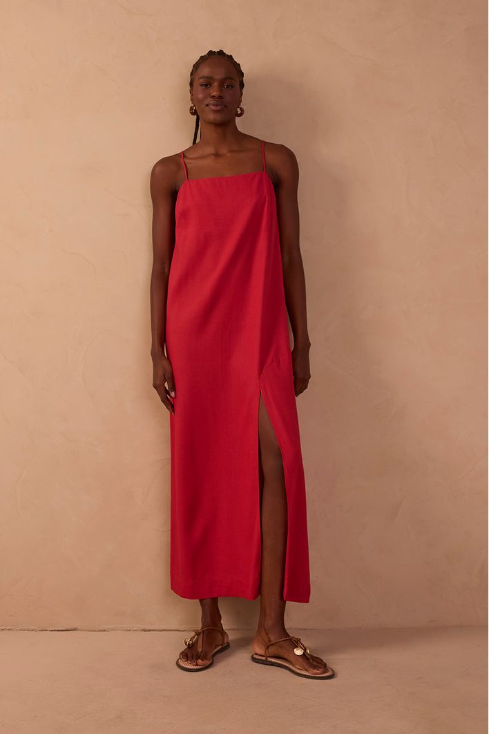 Vestido Cropped Linho Fenda