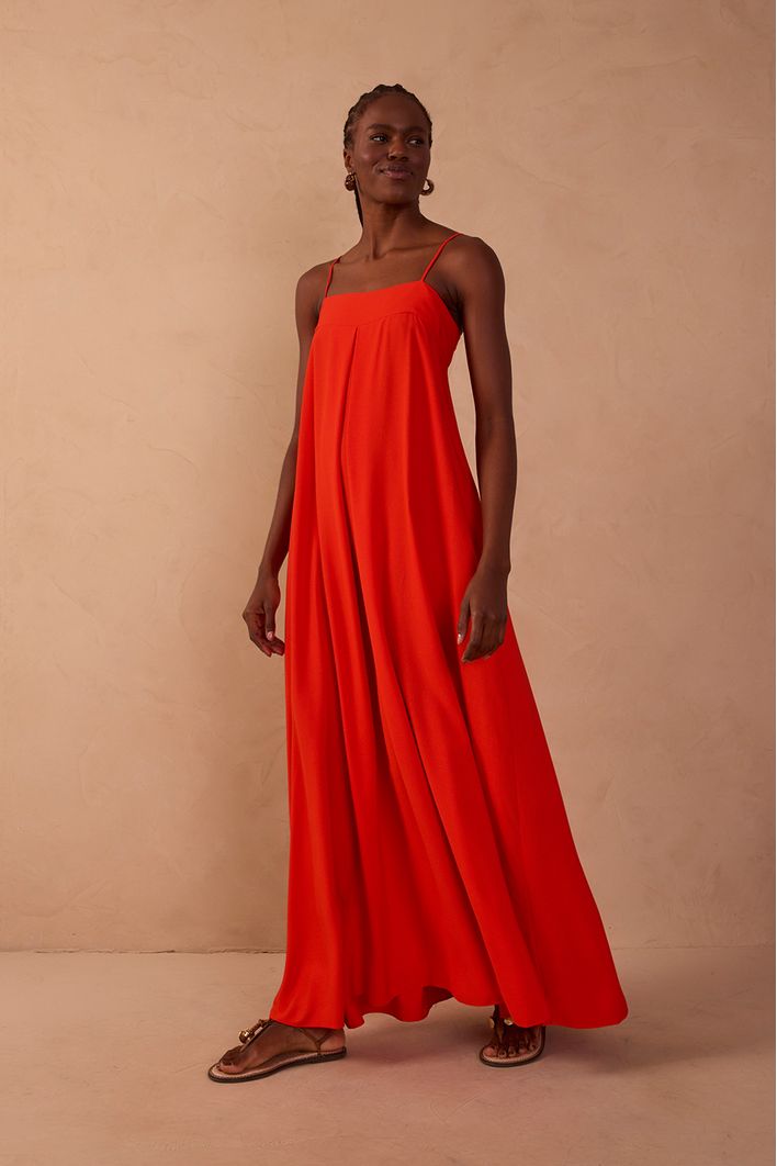 Vestido Longo Decote Reto