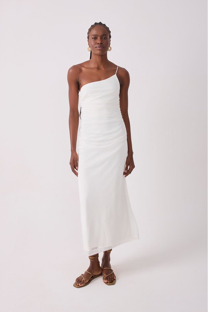 Vestido Tule Ombro Só Franzido