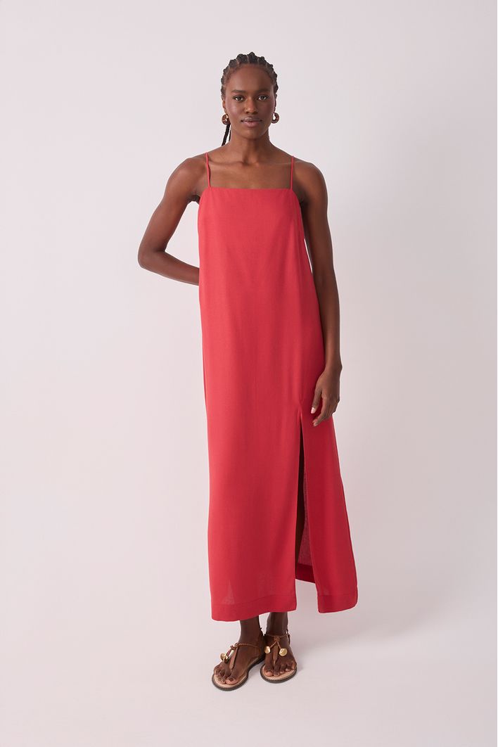 Vestido Cropped Linho Fenda