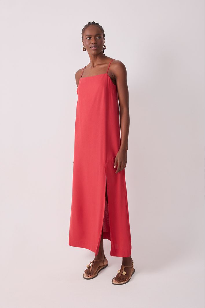 Vestido Cropped Linho Fenda