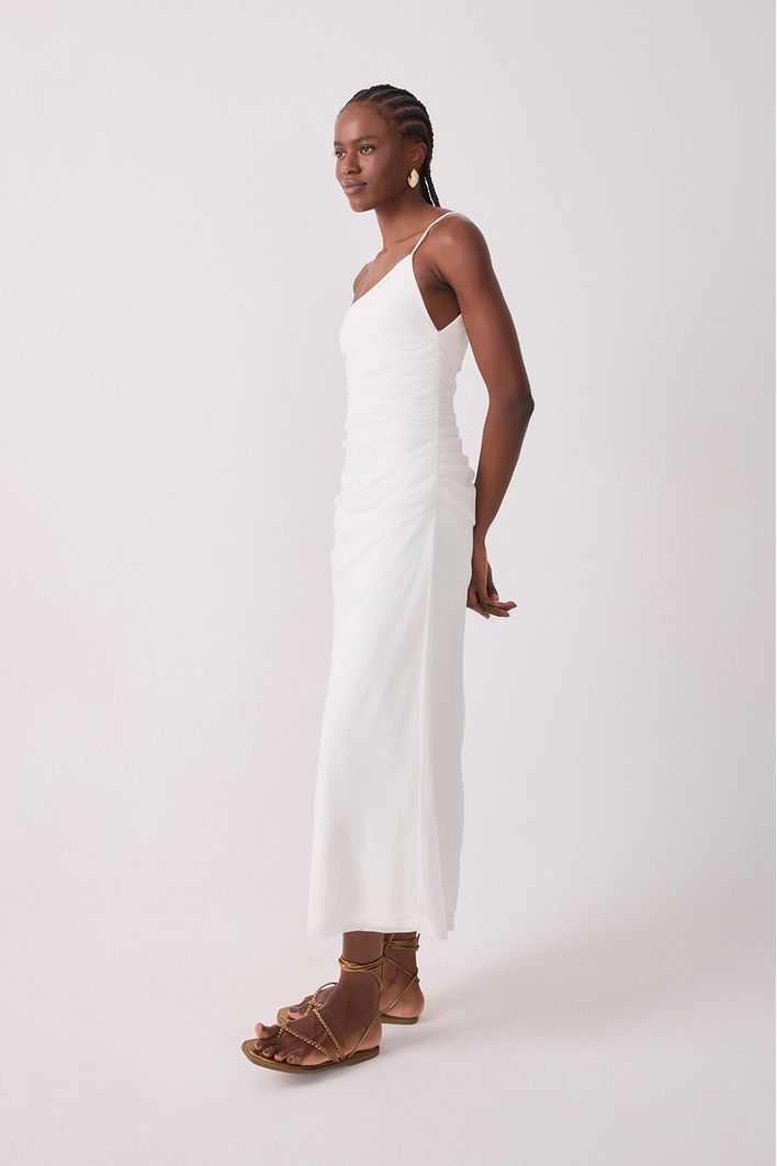 Vestido Tule Ombro Só Franzido