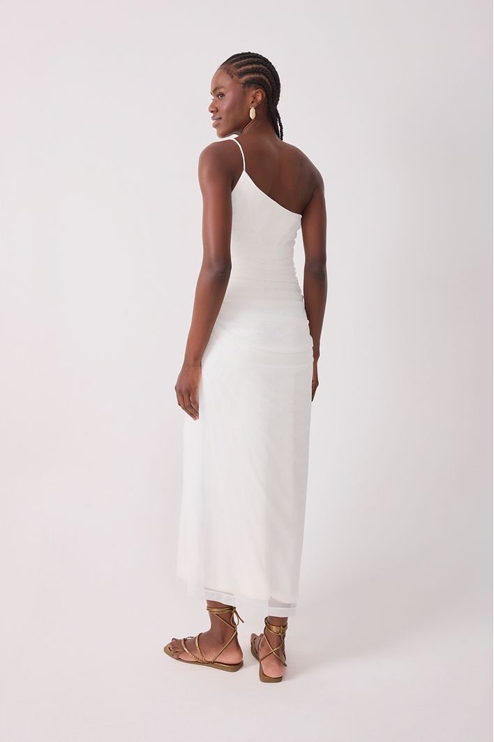 Vestido Tule Ombro Só Franzido
