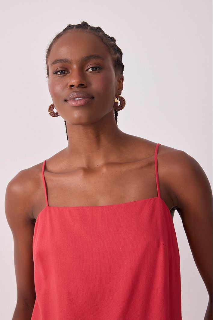 Vestido Cropped Linho Fenda