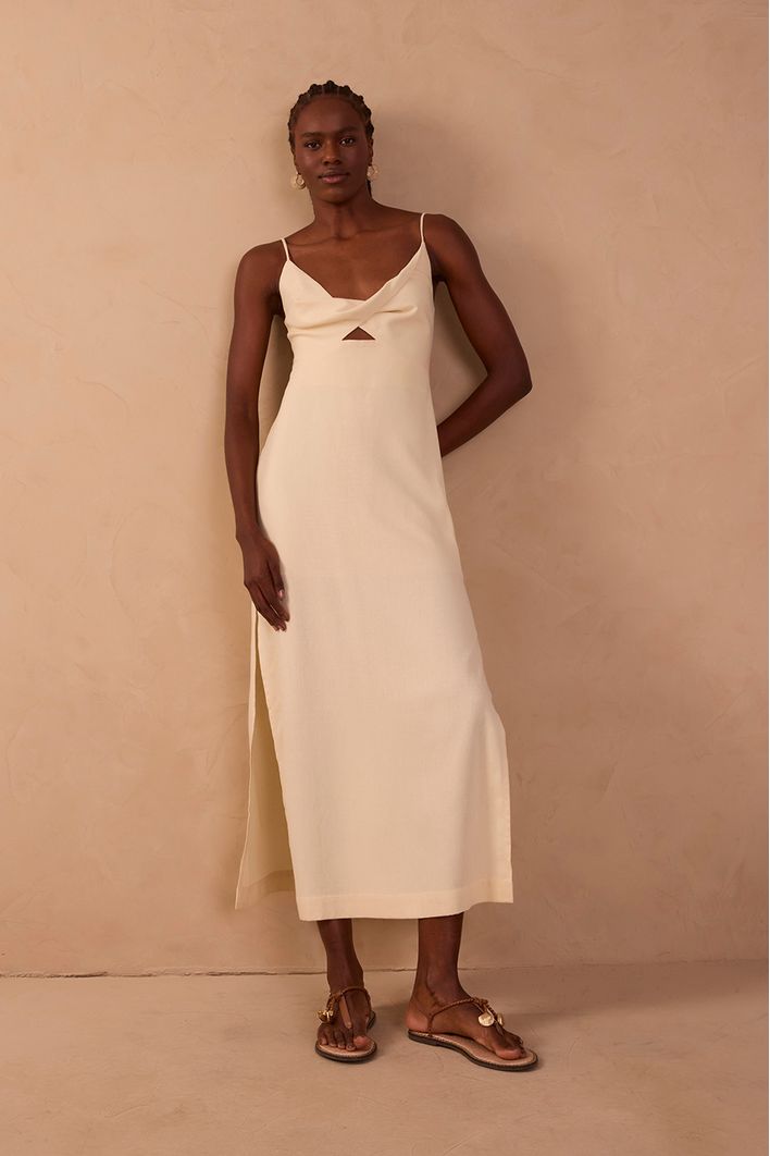 Vestido Cropped Linho Busto Torcido
