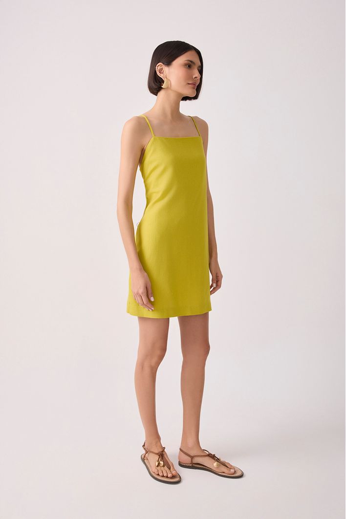 Vestido Curto Linho Reto