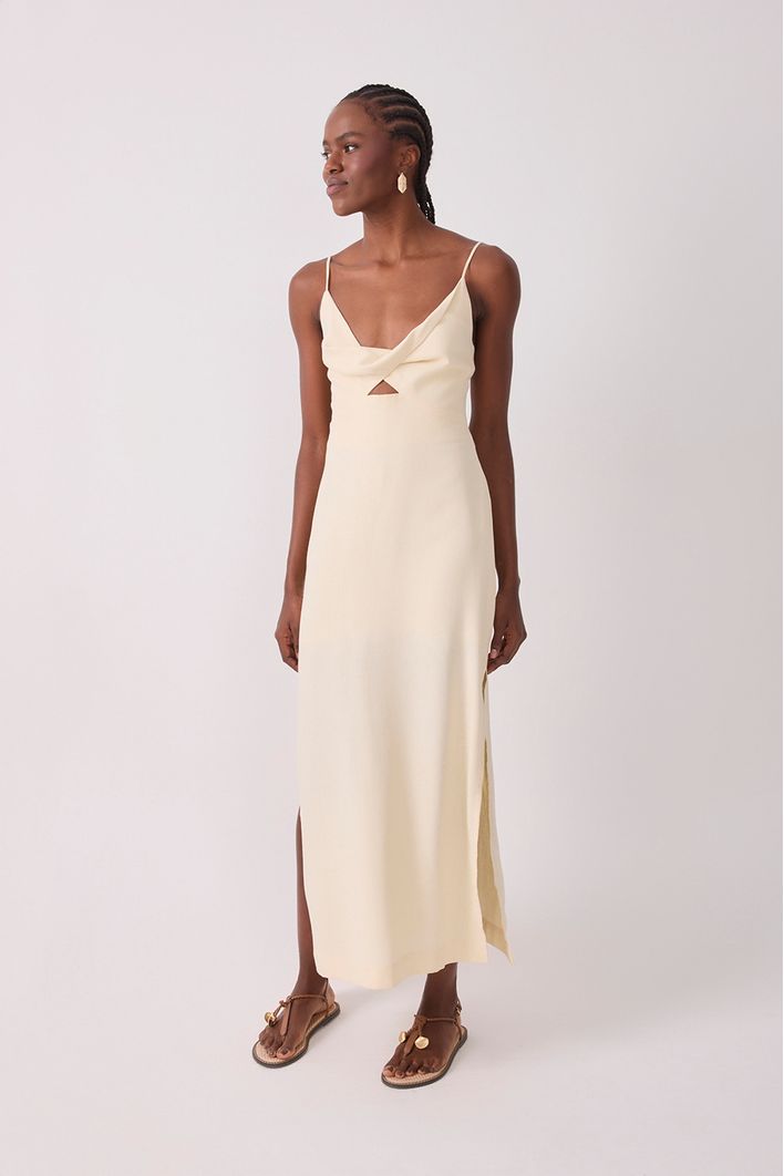 Vestido Cropped Linho Busto Torcido