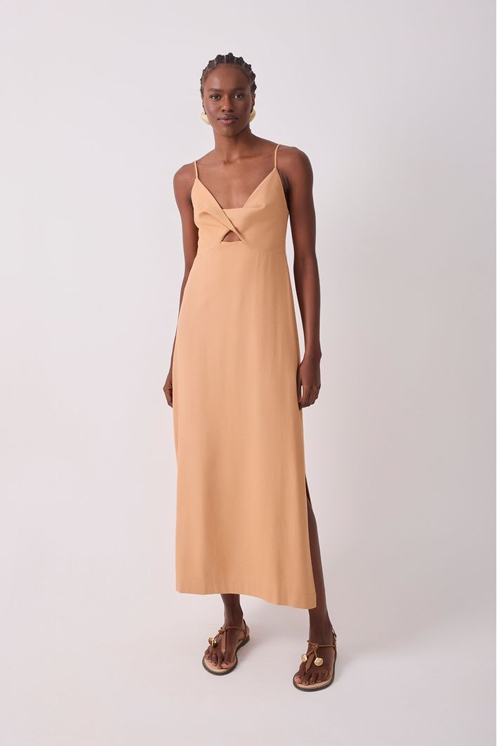 Vestido Cropped Linho Busto Torcido