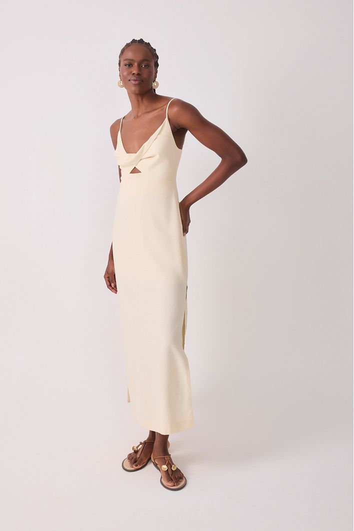 Vestido Cropped Linho Busto Torcido