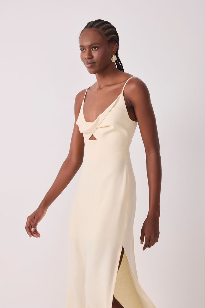Vestido Cropped Linho Busto Torcido