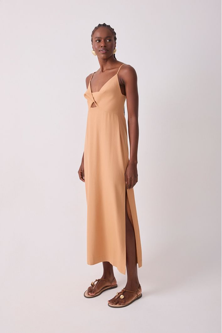 Vestido Cropped Linho Busto Torcido