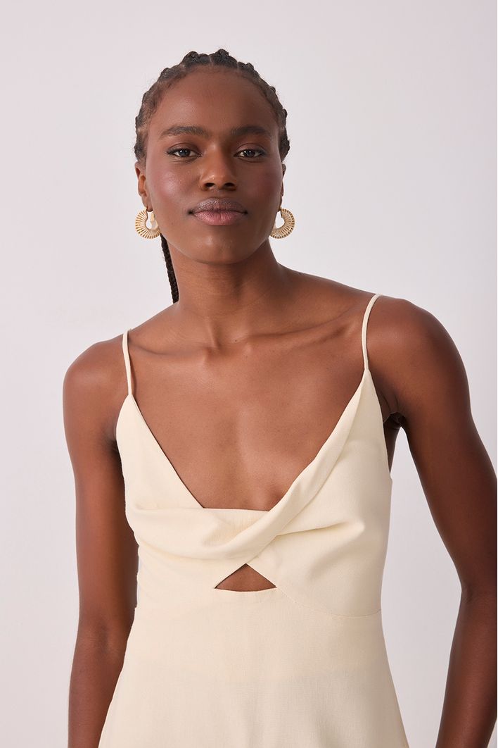 Vestido Cropped Linho Busto Torcido