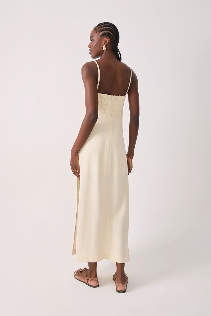 Vestido Cropped Linho Busto Torcido