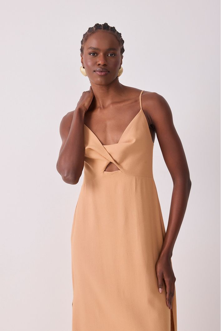 Vestido Cropped Linho Busto Torcido