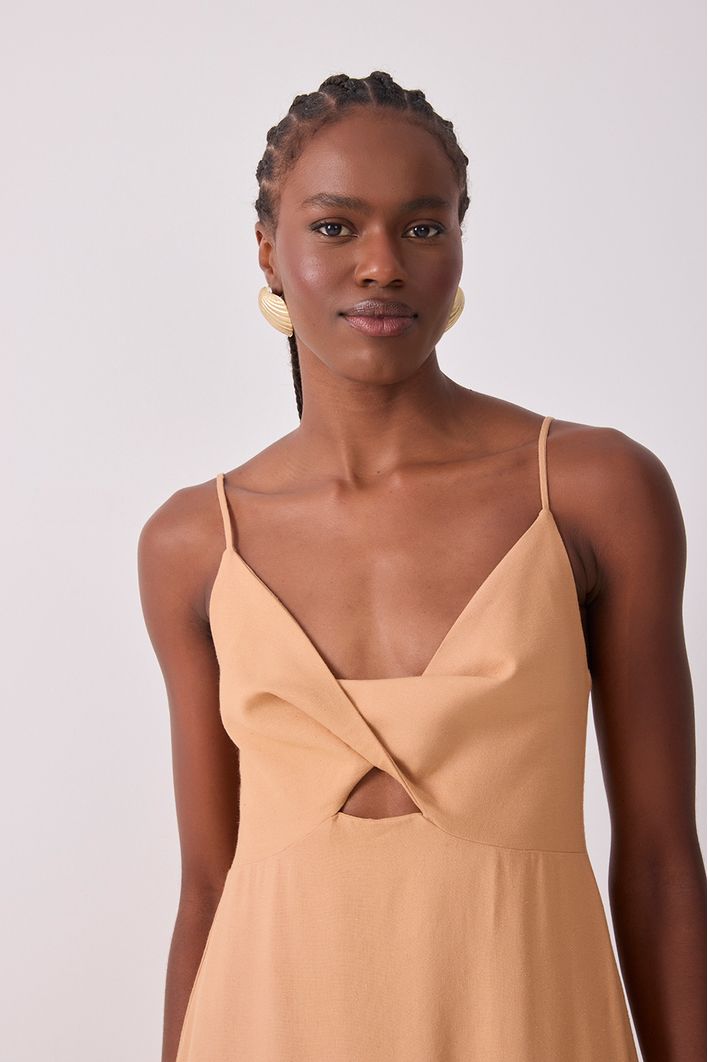 Vestido Cropped Linho Busto Torcido