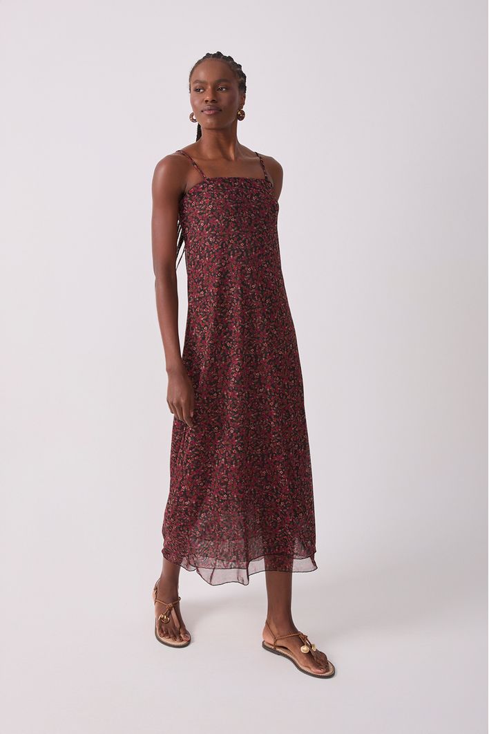 Vestido Tule Estampa Quintal Roxa