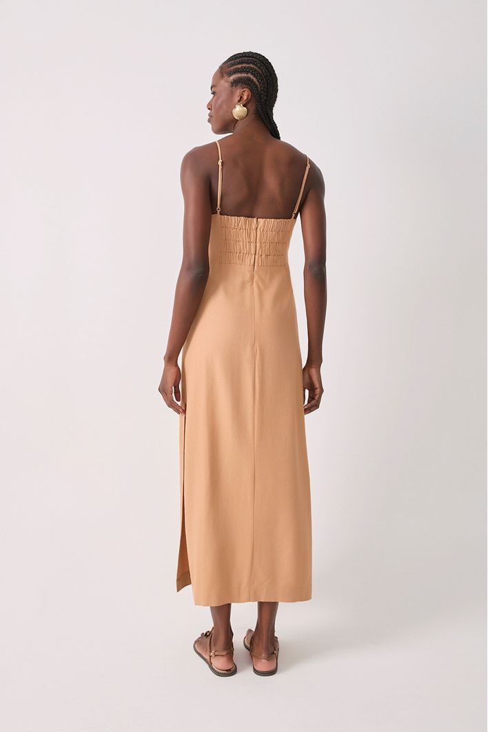 Vestido Cropped Linho Busto Torcido