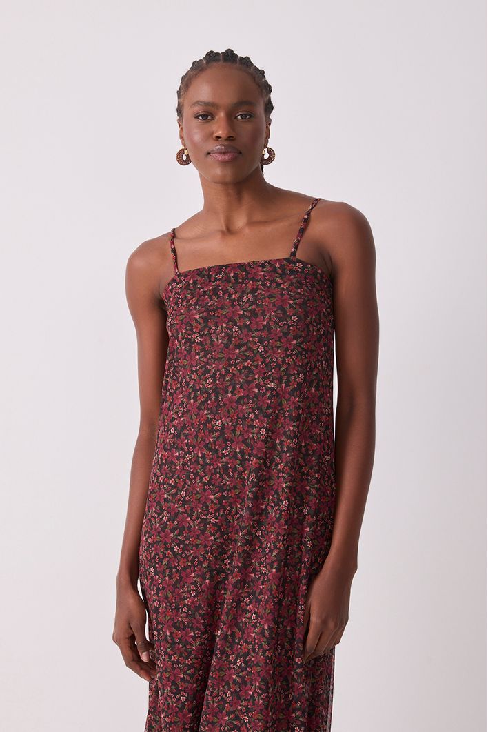 Vestido Tule Estampa Quintal Roxa