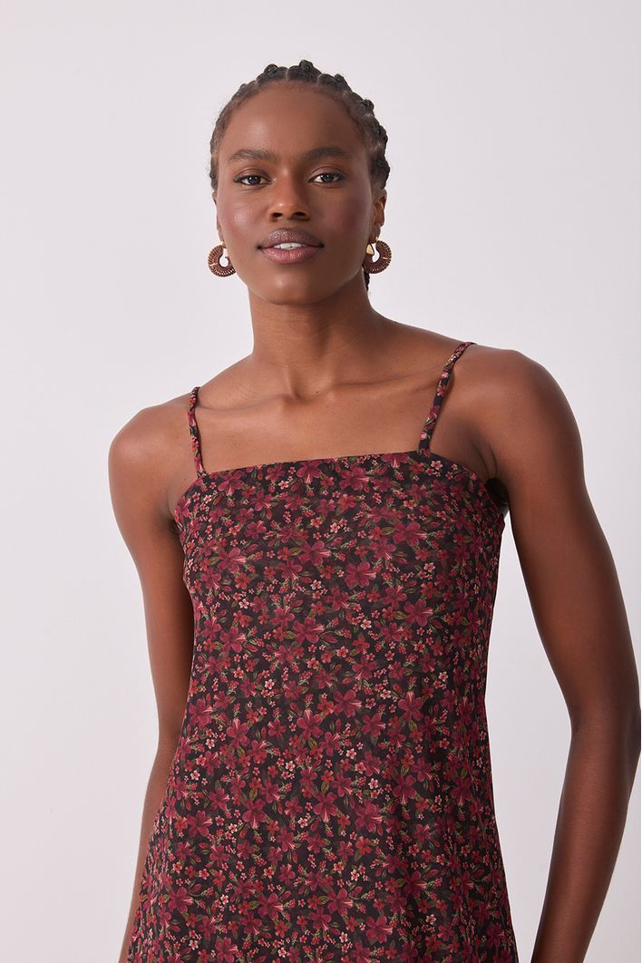 Vestido Tule Estampa Quintal Roxa