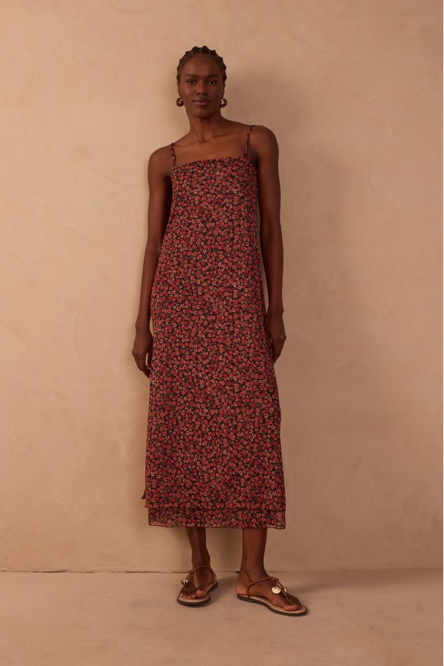 Vestido Tule Estampa Quintal Rosa