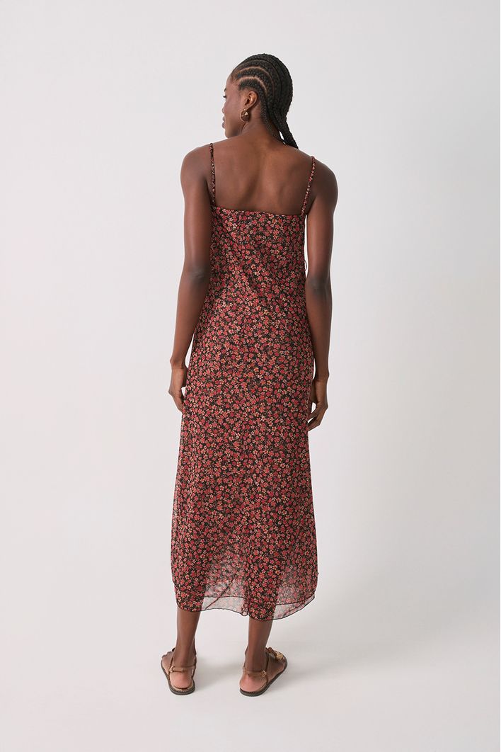 Vestido Tule Estampa Quintal Rosa