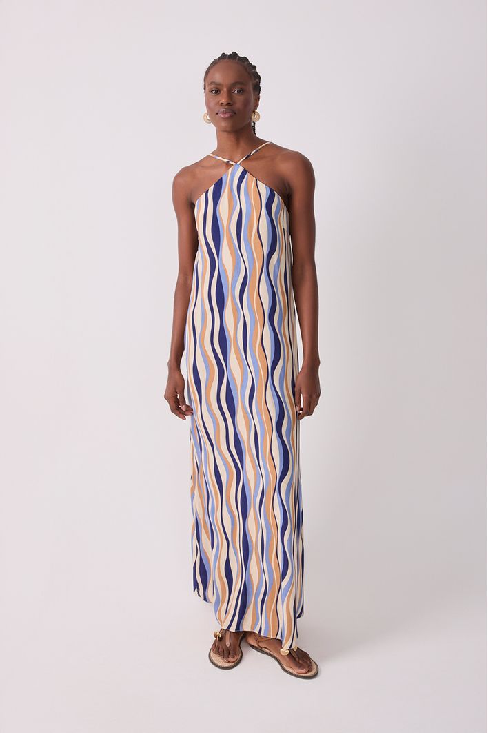 Vestido Longo Crepe Estampa Carioca