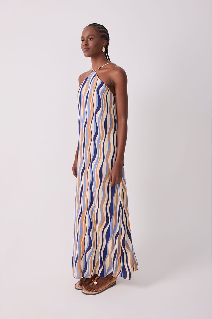 Vestido Longo Crepe Estampa Carioca