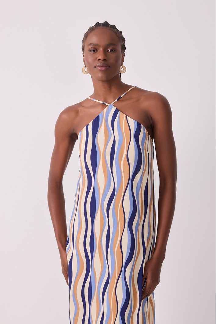 Vestido Longo Crepe Estampa Carioca