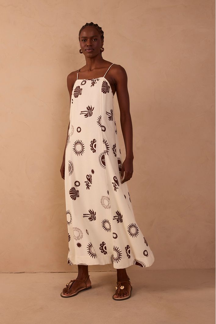 Vestido Cropped Linho Estampa Sol Rio