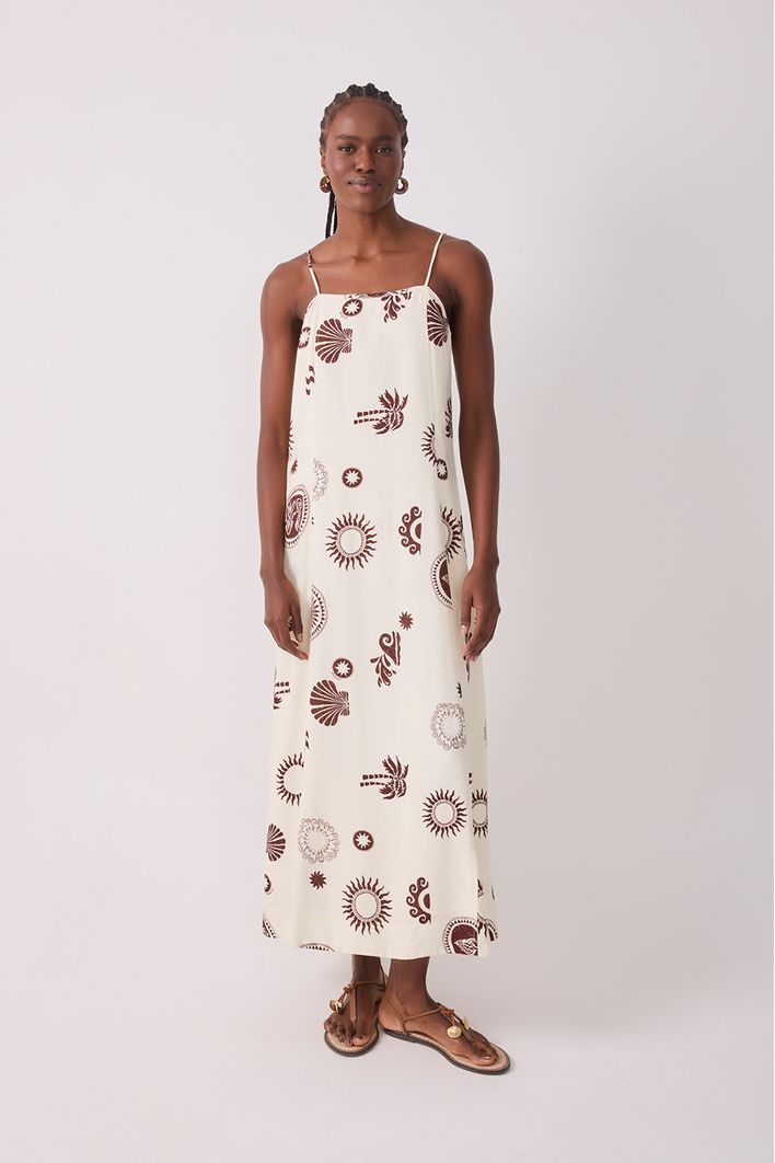 Vestido Cropped Linho Estampa Sol Rio