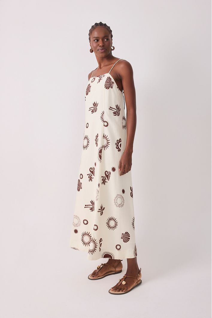 Vestido Cropped Linho Estampa Sol Rio