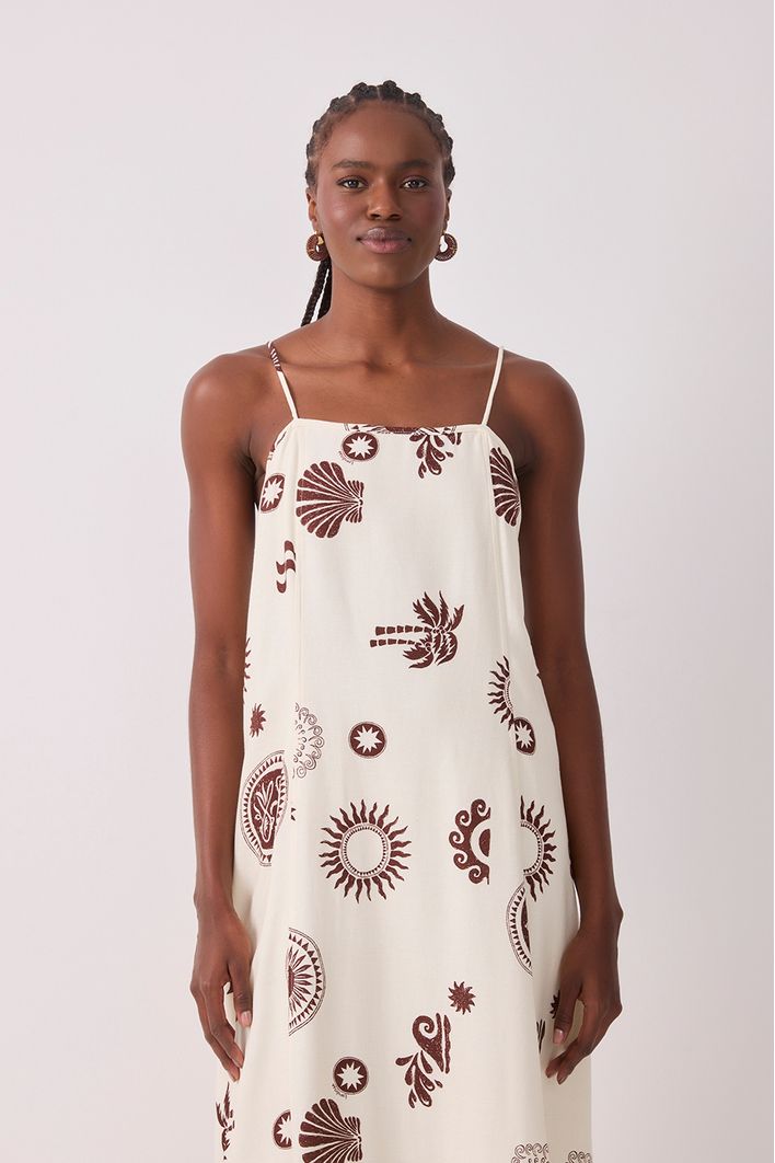 Vestido Cropped Linho Estampa Sol Rio