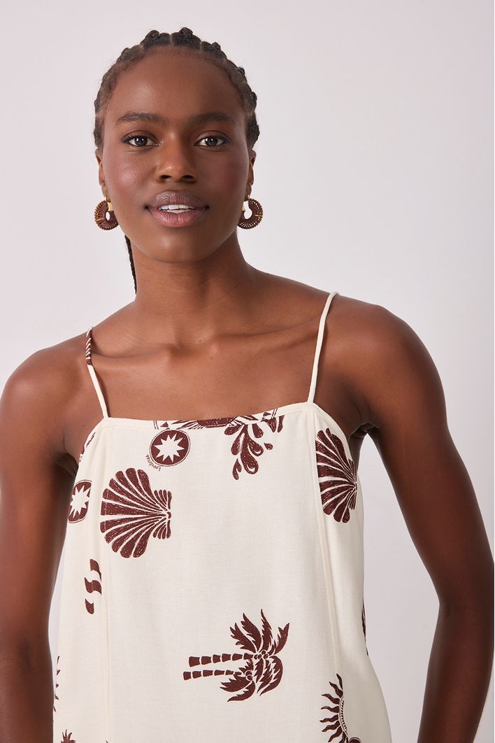 Vestido Cropped Linho Estampa Sol Rio