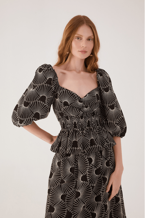 Blusa Algodão Bordado Ondas