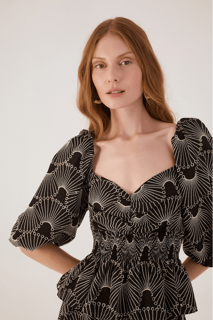 Blusa Algodão Bordado Ondas