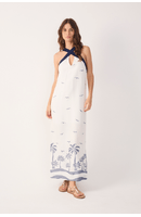 Vestido Cropepd Linho Bordado Coqueiro