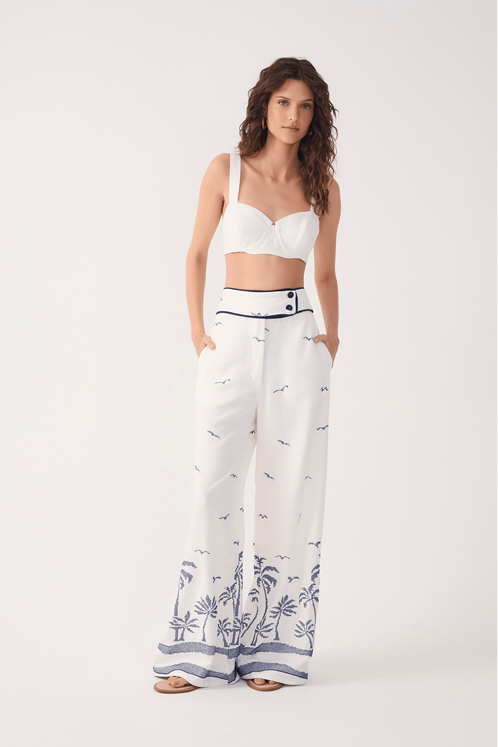 Calça Linho Bordado Coqueiro