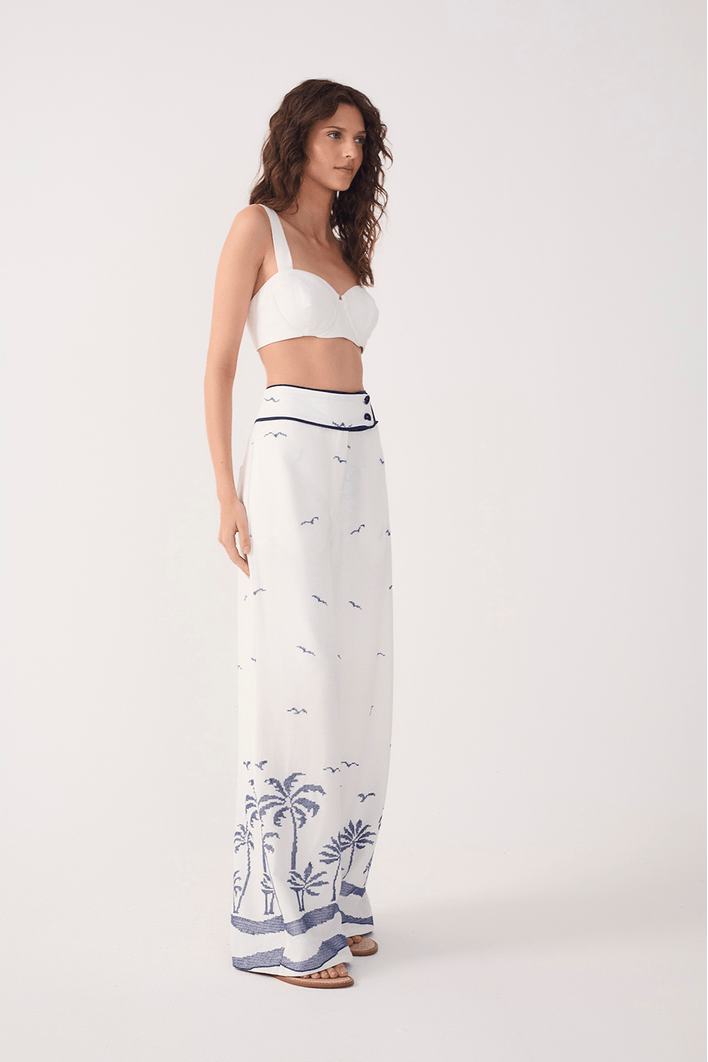 Calça Linho Bordado Coqueiro