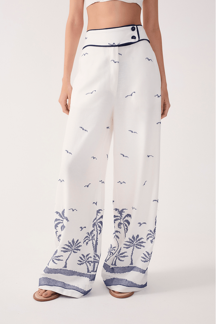 Calça Linho Bordado Coqueiro