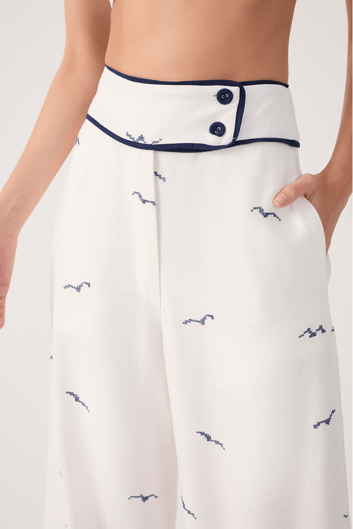 Calça Linho Bordado Coqueiro