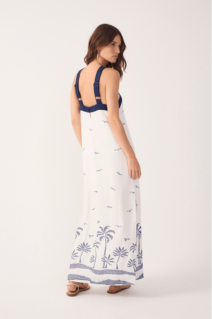 Vestido Cropepd Linho Bordado Coqueiro