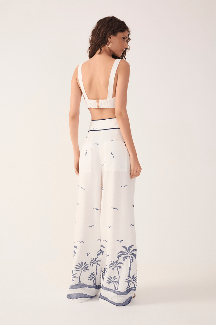 Calça Linho Bordado Coqueiro