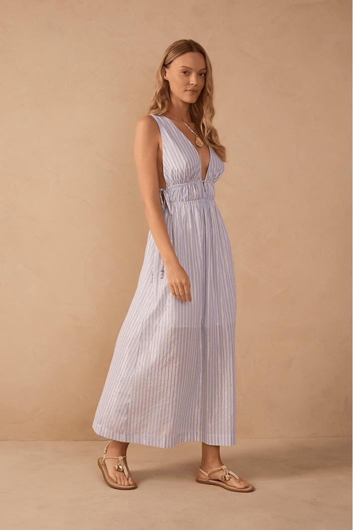 Vestido Cropped Algodão Listras Lurex