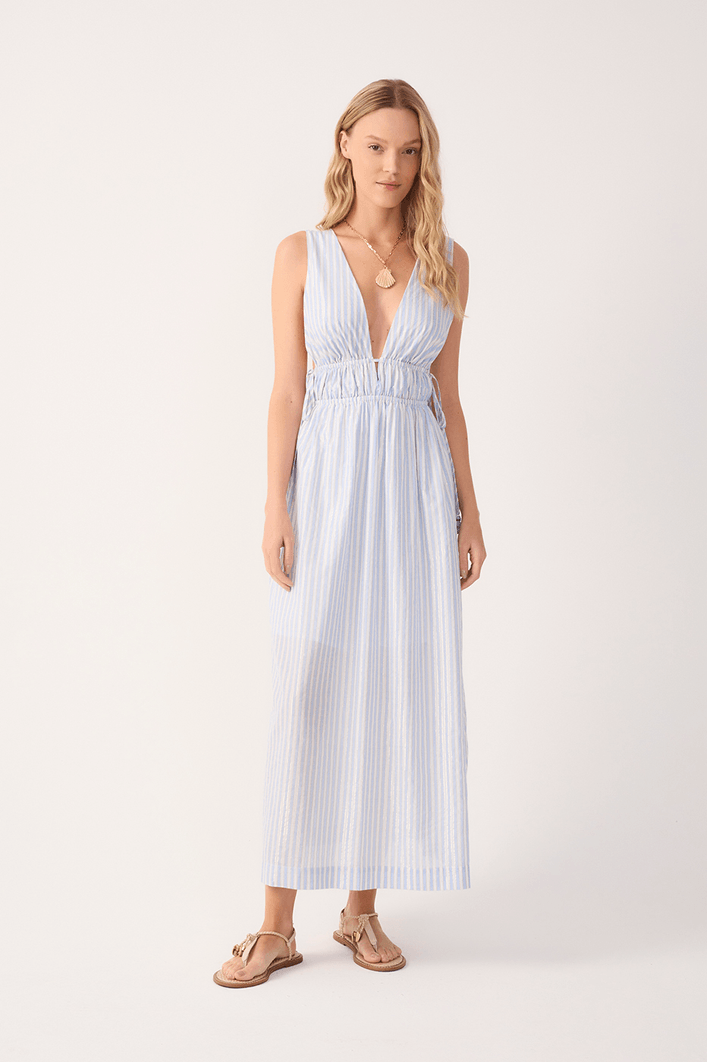 Vestido Cropped Algodão Listras Lurex