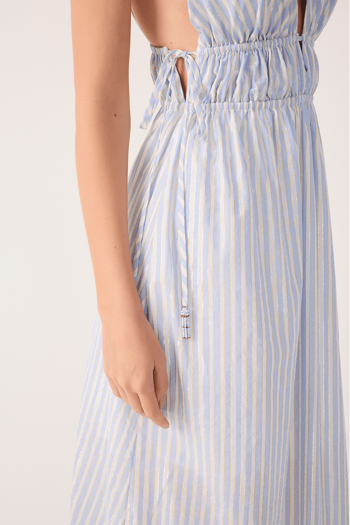 Vestido Cropped Algodão Listras Lurex